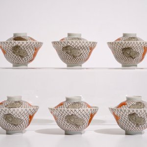 Six Japanese eggshell covered cups and saucers with carps, Meiji, 19th C. — 照片 5
