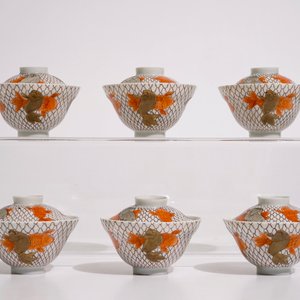 Six Japanese eggshell covered cups and saucers with carps, Meiji, 19th C. — 照片 6