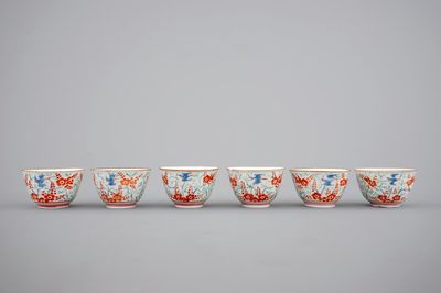 Six Japanese Kakiemon porcelain cups, 18th C.