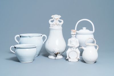 Six large pieces of white Delftware, 18/19th C.