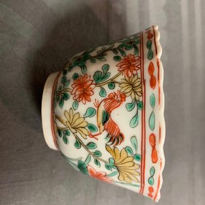 Six lobed Chinese famille verte cups and saucers with roosters among flowers, Kangxi — 照片 10