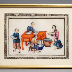 Six peintures sur papier de riz encadrées, Canton, Chine, 19ème — photo 14