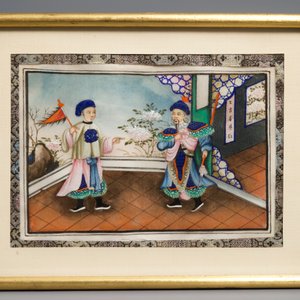 Six peintures sur papier de riz encadrées, Canton, Chine, 19ème — photo 3
