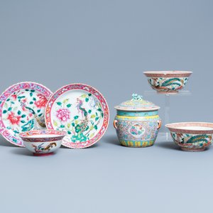 Six pièces en porcelaine de Chine famille rose pour le marché Straits ou Peranakan, 19ème — photo 1