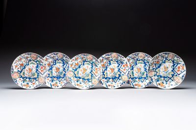 Six polychrome Dutch Delft 'lightning' plates, 18th C.