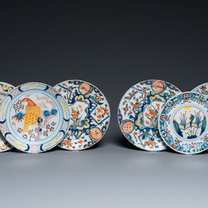 Six polychrome Dutch Delft plates, 18th C. — 照片 1