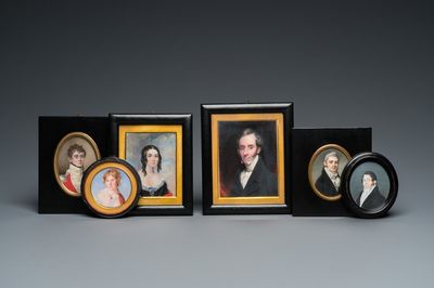 Six portraits miniatures, Angleterre et/ou France, 19ème