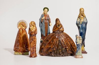 Six religious Flemish pottery figures, incl. Laigneil and Noseda workshops, 20th C.