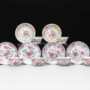 Six sets of Chinese famille rose cups and saucers, Yongzheng/Qianlong — photo 1