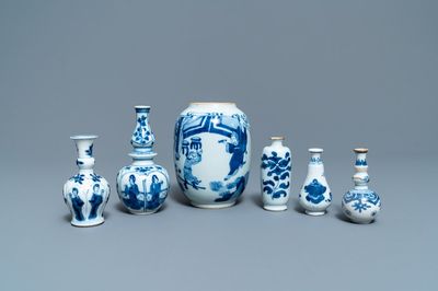 Six small Chinese blue and white vases, Kangxi