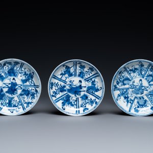 Six soucoupes et cinq tasses en porcelaine de Chine en bleu et blanc, marque Qi Yu Tang Zhi 奇玉堂製 , Kangxi — photo 3