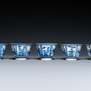 Six soucoupes et cinq tasses en porcelaine de Chine en bleu et blanc, marque Qi Yu Tang Zhi 奇玉堂製 , Kangxi — photo 8