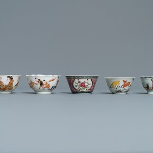 Six soucoupes et cinq tasses en porcelaine de Chine famille rose, Kangxi et après — photo 6