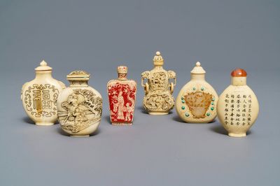Six tabatières en ivoire sculpté, Chine, 19/20ème