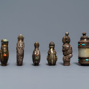 Six tabatières en jade et argent incrusté de corail et turquoise, Chine, 19/20ème — photo 3