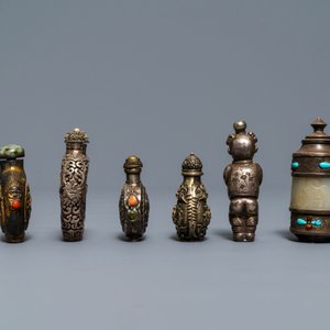 Six tabatières en jade et argent incrusté de corail et turquoise, Chine, 19/20ème — photo 5