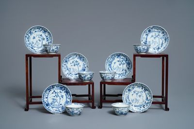 Six tasses et soucoupes en porcelaine de Chine en bleu et blanc, épave Ca Mau, Yongzheng