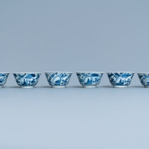 Six tasses et soucoupes en porcelaine de Chine en bleu et blanc, Kangxi — photo 5