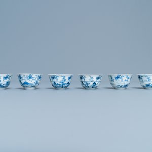 Six tasses et soucoupes en porcelaine de Chine en bleu et blanc, Kangxi — photo 6
