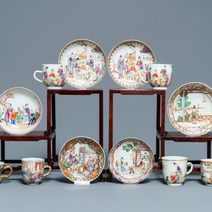 Six tasses et soucoupes en porcelaine de Chine famille rose à décor mandarin, Qianlong — photo 1