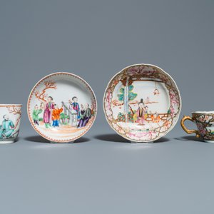 Six tasses et soucoupes en porcelaine de Chine famille rose à décor mandarin, Qianlong — photo 4