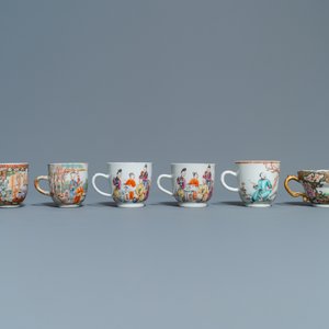 Six tasses et soucoupes en porcelaine de Chine famille rose à décor mandarin, Qianlong — photo 9
