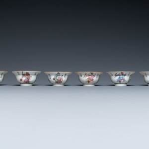 Six tasses et soucoupes en porcelaine de Chine famille rose à décor 'Wu Shuang Pu', marques de Qianlong et Tongzhi, 19ème — photo 6