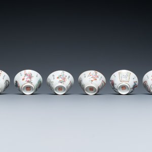 Six tasses et soucoupes en porcelaine de Chine famille rose à décor 'Wu Shuang Pu', marques de Qianlong et Tongzhi, 19ème — photo 10