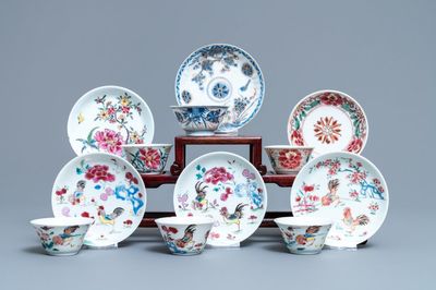 Six tasses et soucoupes en porcelaine de Chine famille rose et de style Imari, Yongzheng/Qianlong