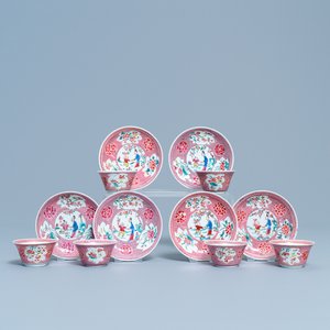Six tasses et soucoupes en porcelaine de Chine famille rose, Yongzheng/Qianlong — photo 1