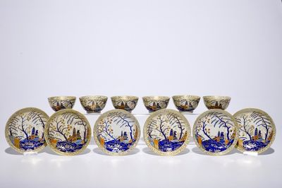 Six tasses et soucoupes en porcelaine de Chine pour le marché portugais du service “Duque de Palmela”, début du 19ème
