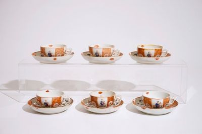 Six tasses et soucoupes en porcelaine de Chine rose imari, 18/19ème