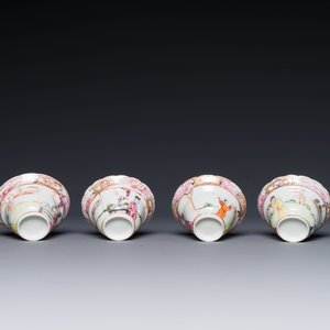 Six tasses et soucoupes et quatre couvercles en porcelaine de Chine famille rose de Canton à décor mandarin, Qianlong — photo 6