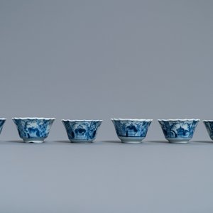 Six tasses, six soucoupes et un bol en porcelaine de Chine en bleu et blanc, Ming et Kangxi — photo 12