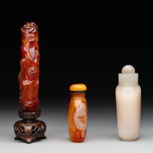 Six various Chinese agate, jade and glass snuff bottles, 19/20th C. — photo 4