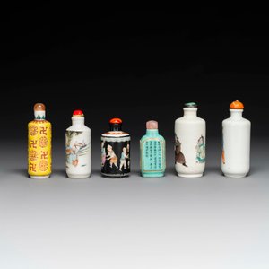 Six various Chinese famille verte and rose snuff bottles, shou mark, 19/20th century — photo 3