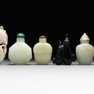 Six various Chinese hardstone and jade snuff bottles, 19/20th C. — 照片 4