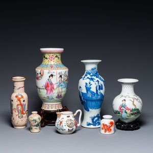 Six various Chinese vases and a 'Wu Shuang Pu' jug, 19/20th C. — photo 1