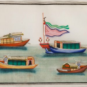 Six various framed Chinese rice paper paintings, Canton, 19th C. — photo 9