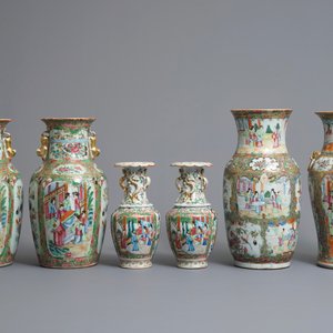 Six vases en porcelaine de Chine famille rose de Canton, 19ème — photo 2