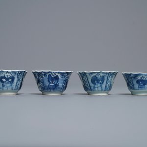 Sixteen Chinese blue and white cups and saucers, Kangxi — photo 22