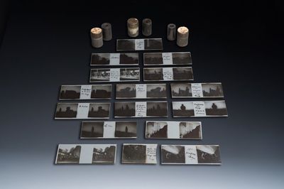 Sixteen Chinese glass negatives and three rolls of film with mostly temple views from China and Angkor, 19/20th C.