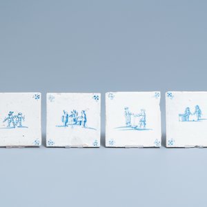 Sixteen Dutch Delft blue and white tiles with figures, 17th C. — 照片 3