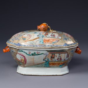 Soupière couverte sur son support en porcelaine de Chine famille rose de Canton à décor mandarin, Qianlong — photo 4