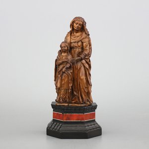 Statue sculptée en bois de buis (buxus) de Saint-Anne et la Vierge, env. 1600 — photo 1