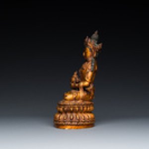 Statuette de Bouddha Amitayus en bronze laqué et doré, Chine, marque et époque de Yongle 大明永樂年施 — photo 3