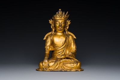 Statuette de Bouddha Shakyamuni en bronze doré, Chine, 15/16ème