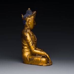 Statuette de Bouddha Shakyamuni en bronze doré, Chine, 15/16ème — photo 4
