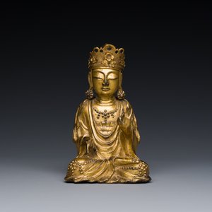 Statuette de Guanyin en bronze doré, Corée, 17ème — photo 2