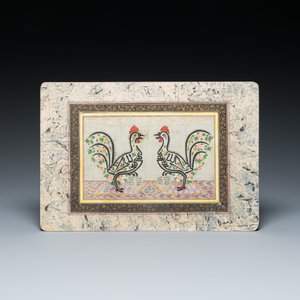 Suiveur de Mishkín-Qalam (1826-1912): 'Calligraphie persane en forme de deux coqs' — photo 2